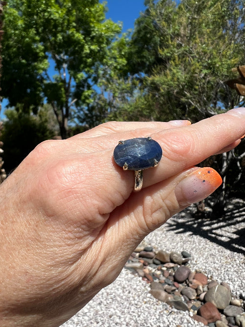 Blue Sapphire Faceted Ring (Set in 925 Sterling Silver)