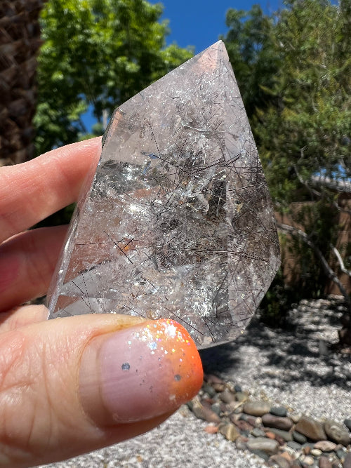 Faceted Clear Quartz with Rutile Inclusions