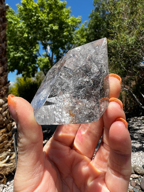 Faceted Clear Quartz with Rutile Inclusions