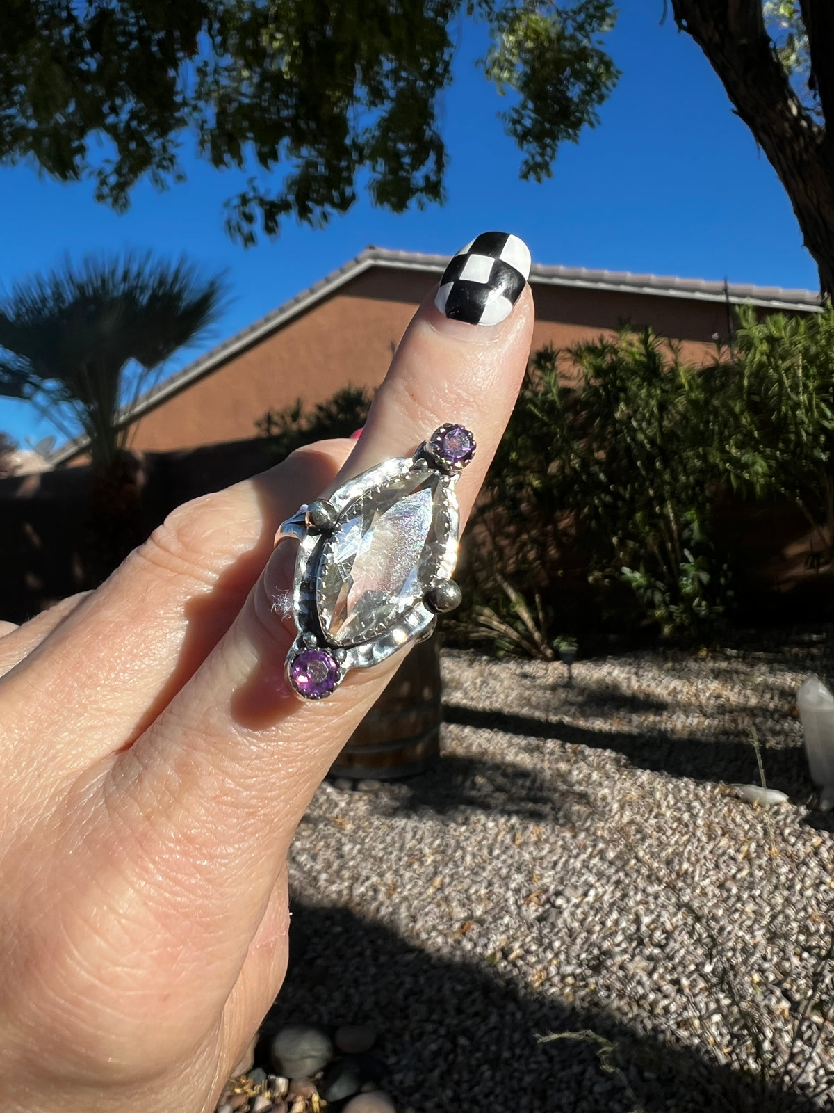 Clear Quartz and Amethyst Ring