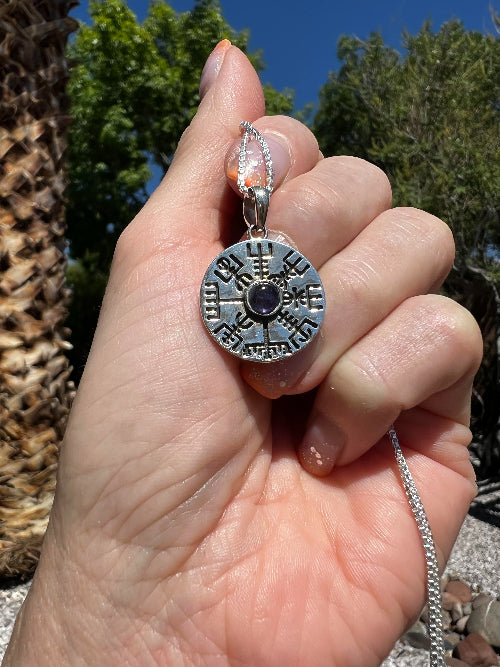 Iolite Viking Compass Pendant and Chain