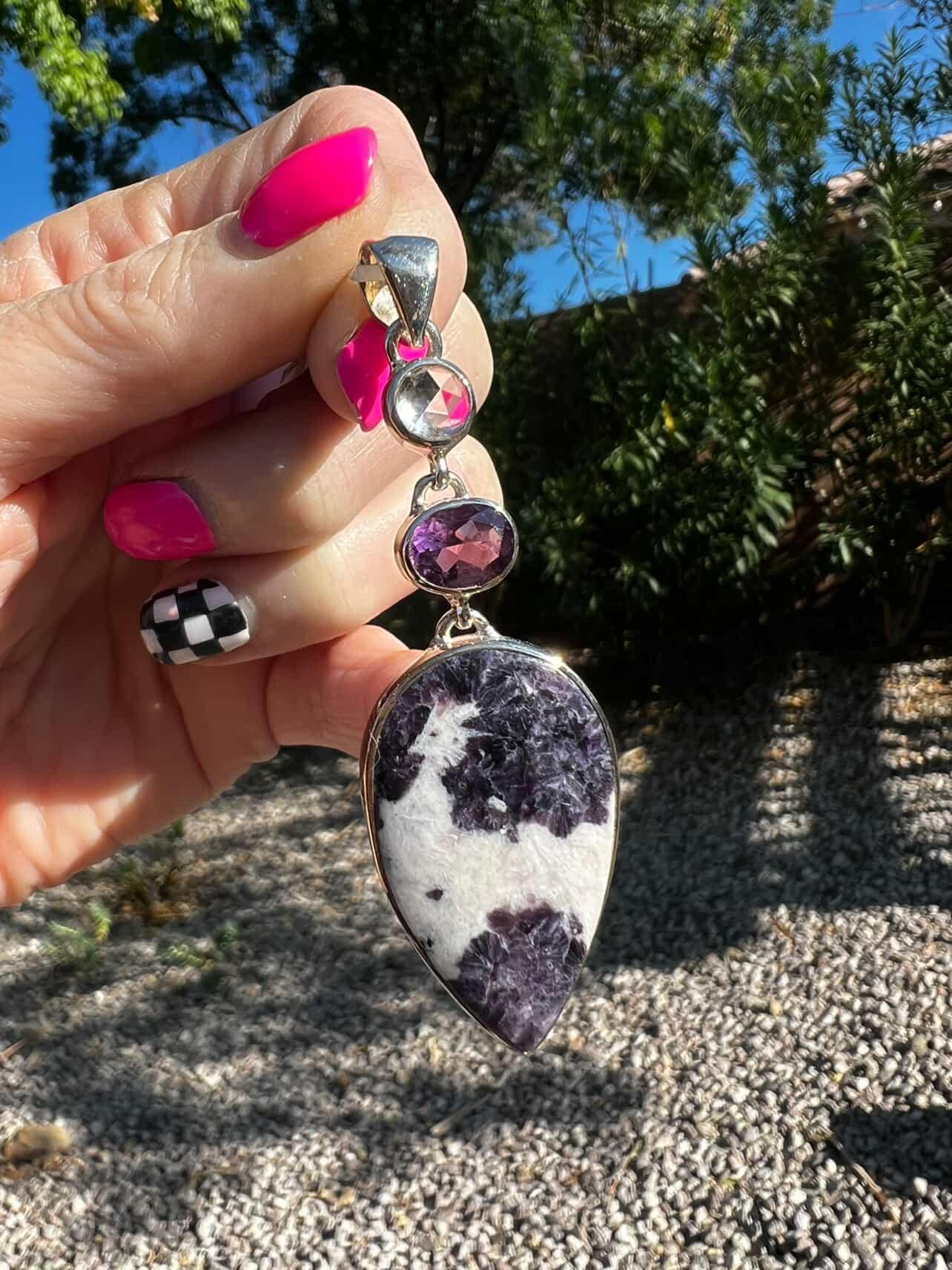 Quartz, Amethyst and Lepidolite Pendant