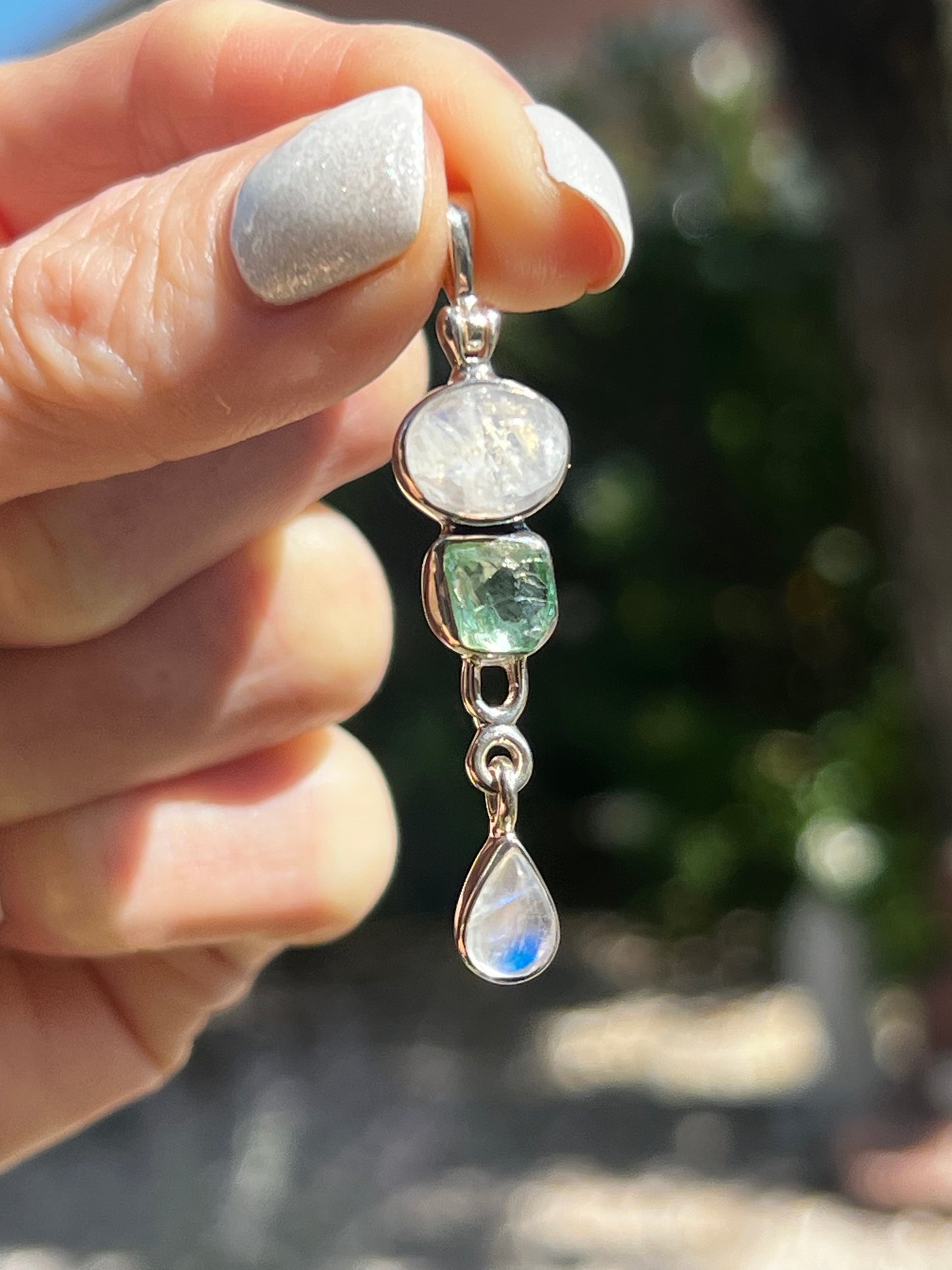 Rainbow Moonstone Aquamarine Pendant