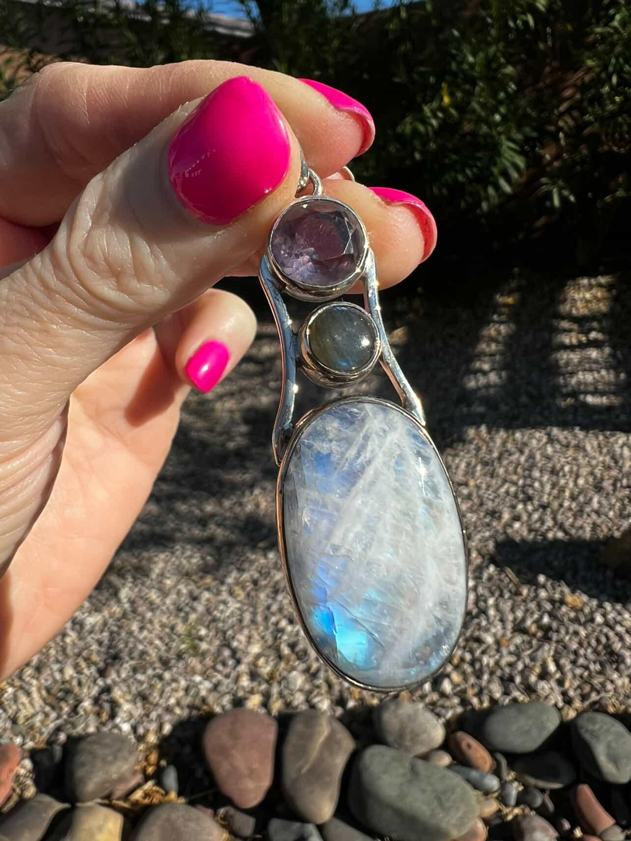 Amethyst, Labradorite, and Moonstone Pendant
