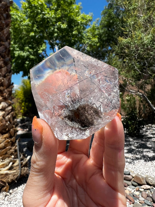 Faceted Clear Quartz with Rutile Inclusions