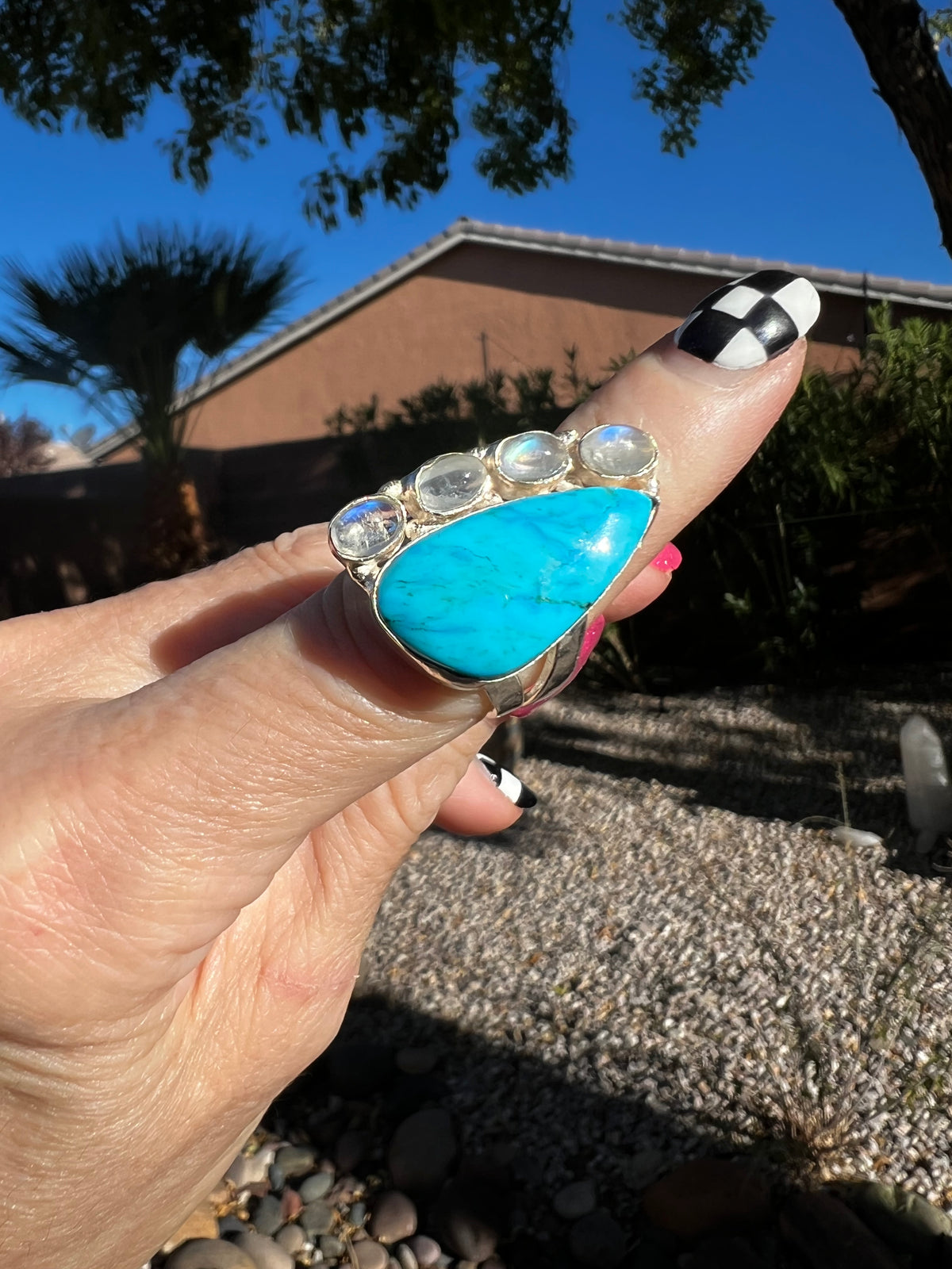 Sleeping Beauty Turquoise Rainbow Moonstone Ring