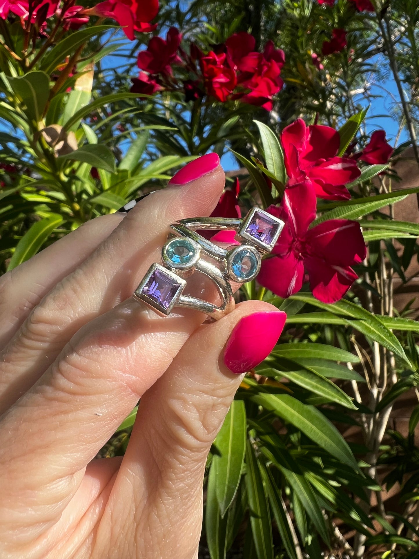 Amethyst and Blue Topaz Ring