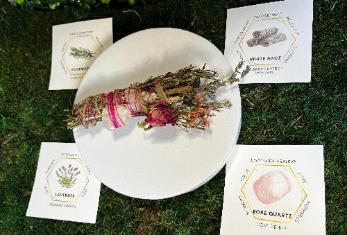 Rose Quartz, Rosemary, Lavender, and White Sage Bundle