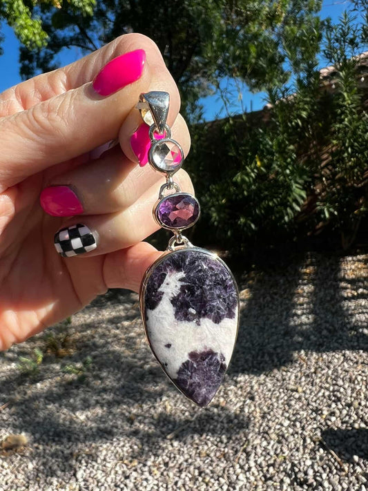 Quartz, Amethyst and Lepidolite Pendant