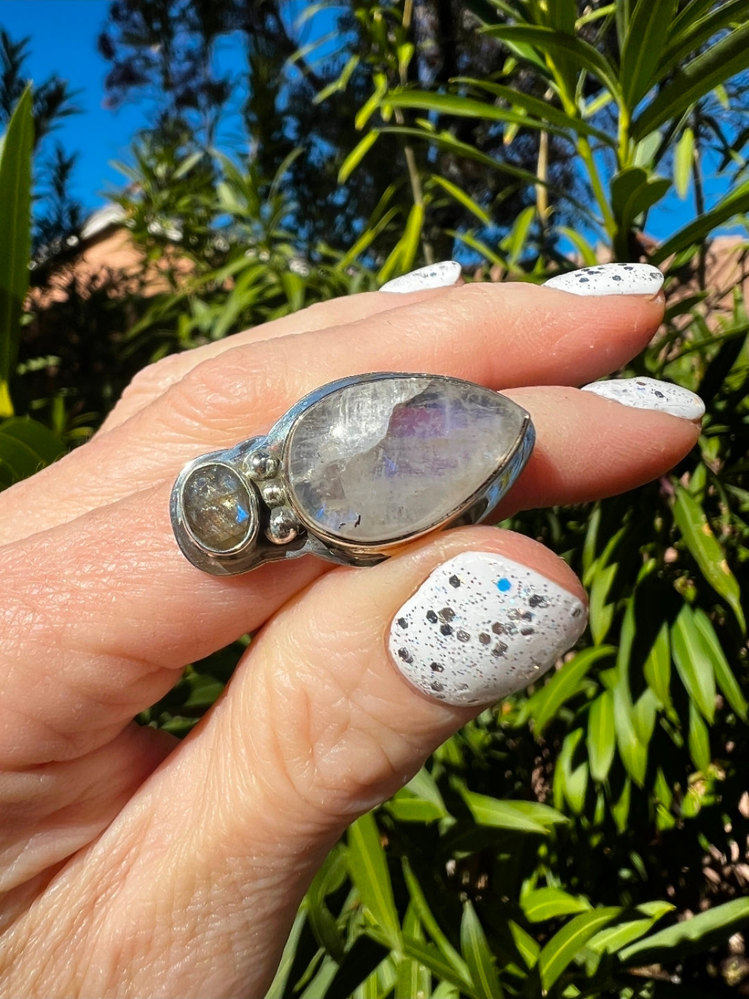 Moonstone and Labradorite Ring