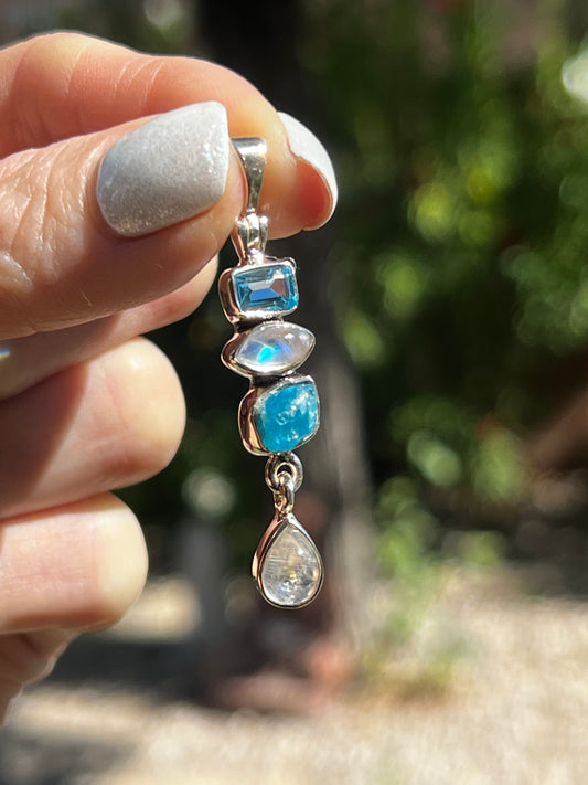 Aquamarine Rainbows Moonstone Pendant