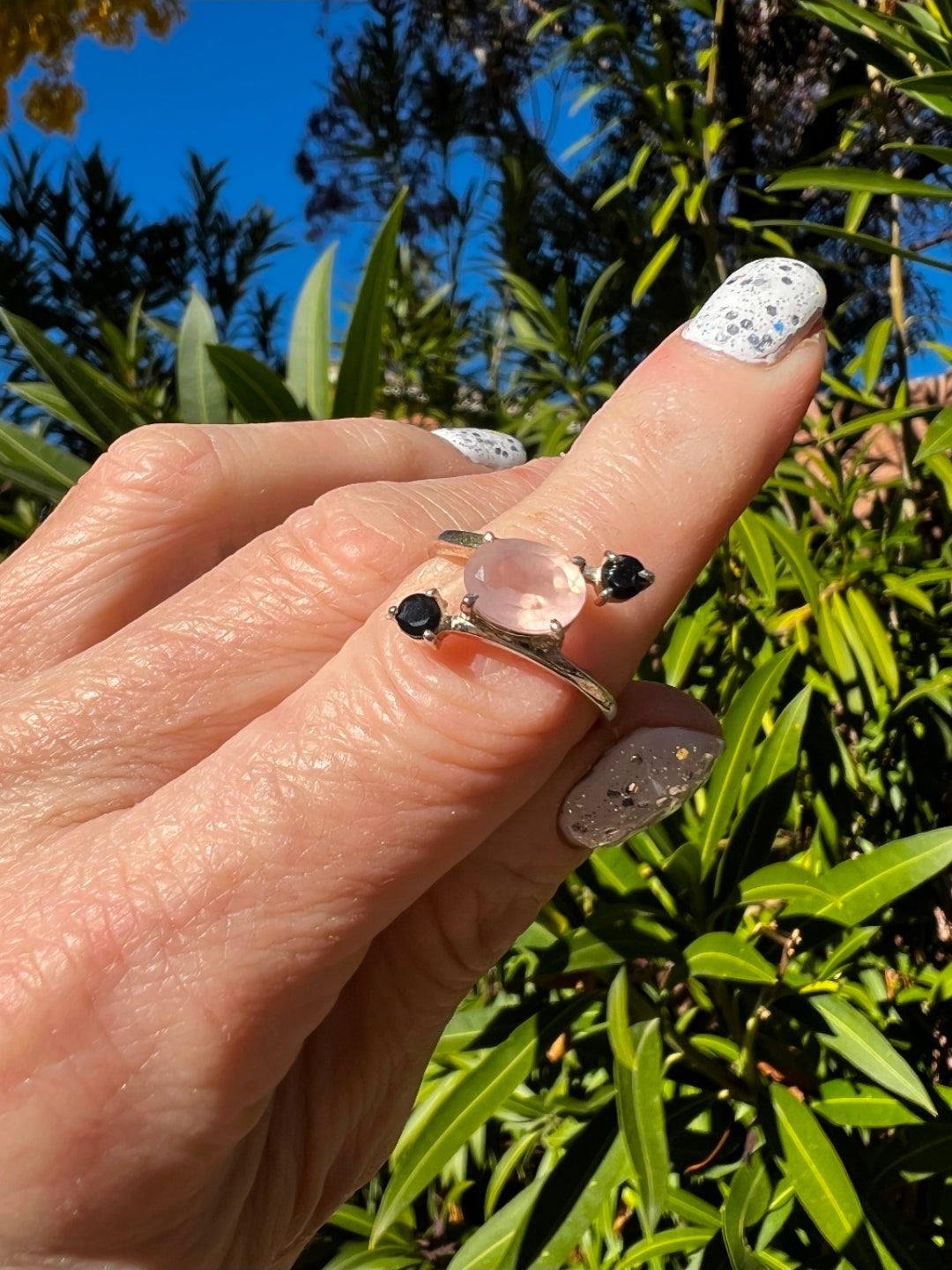 Black Tourmaline & Rose Quartz Ring