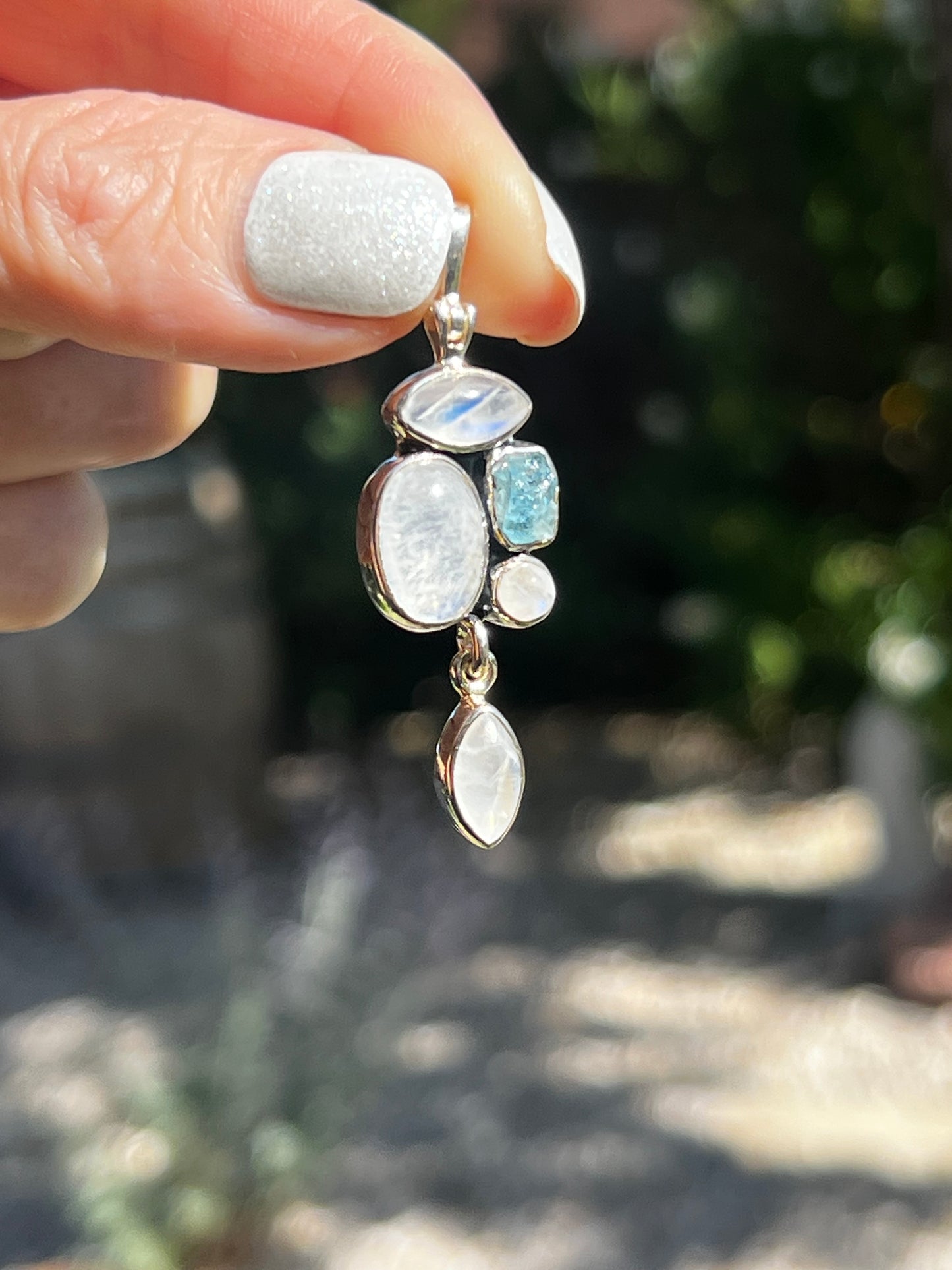 Rainbow Moonstone Aquamarine Pendant