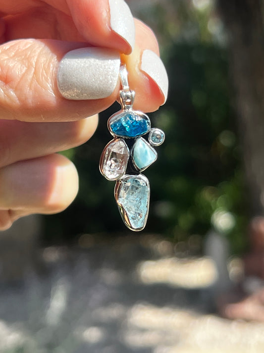 Aquamarine Larimar Herkimer Pendant