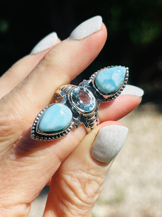 Larimar and Topaz Ring