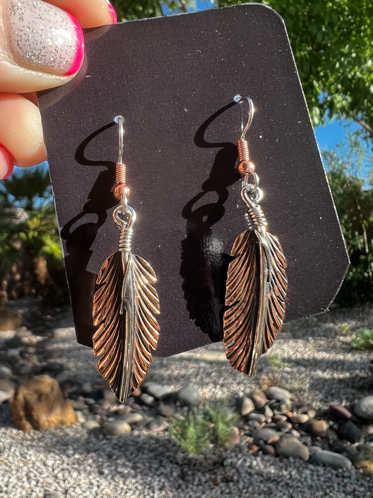 Copper Feather Earrings