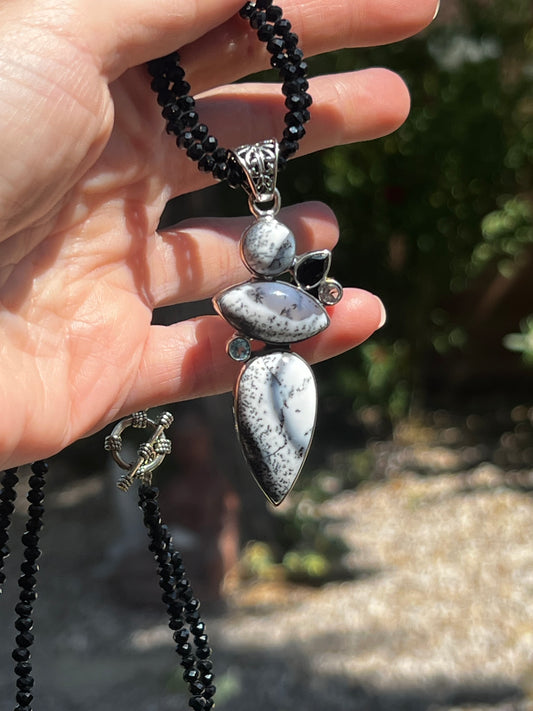 Dendritic Agate, Onyx and Topaz Black Spinel Chain (18 inches)