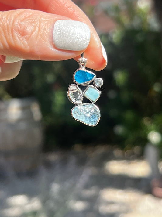Aquamarine Larimar Herkimer Pendant