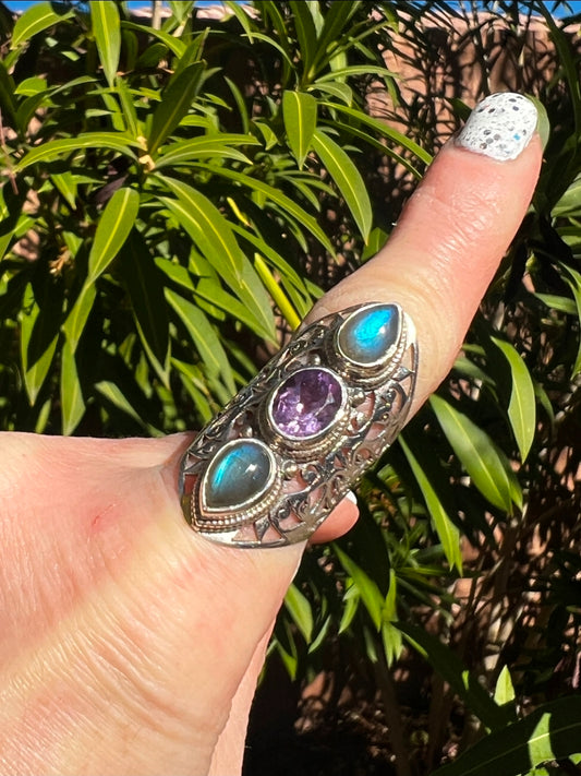 Labradorite and Amethyst Ring